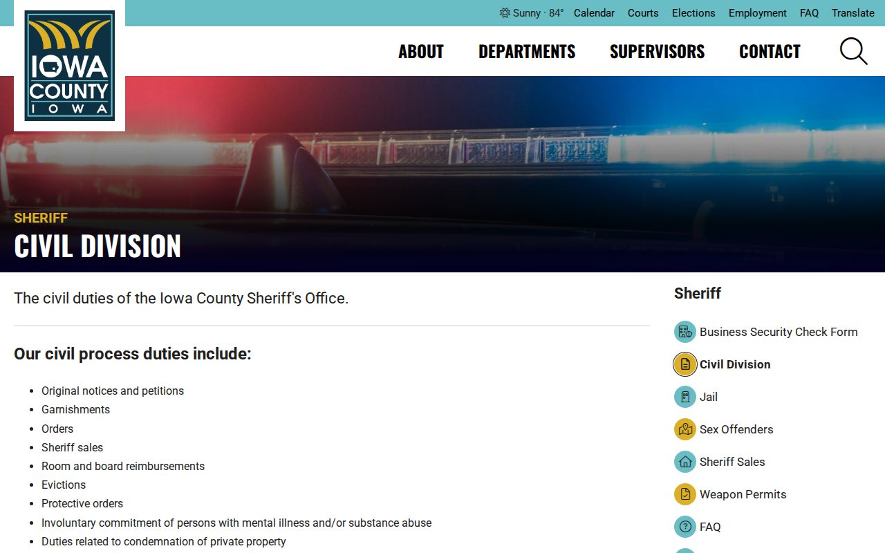 Iowa County warrant lookup civil process fee table