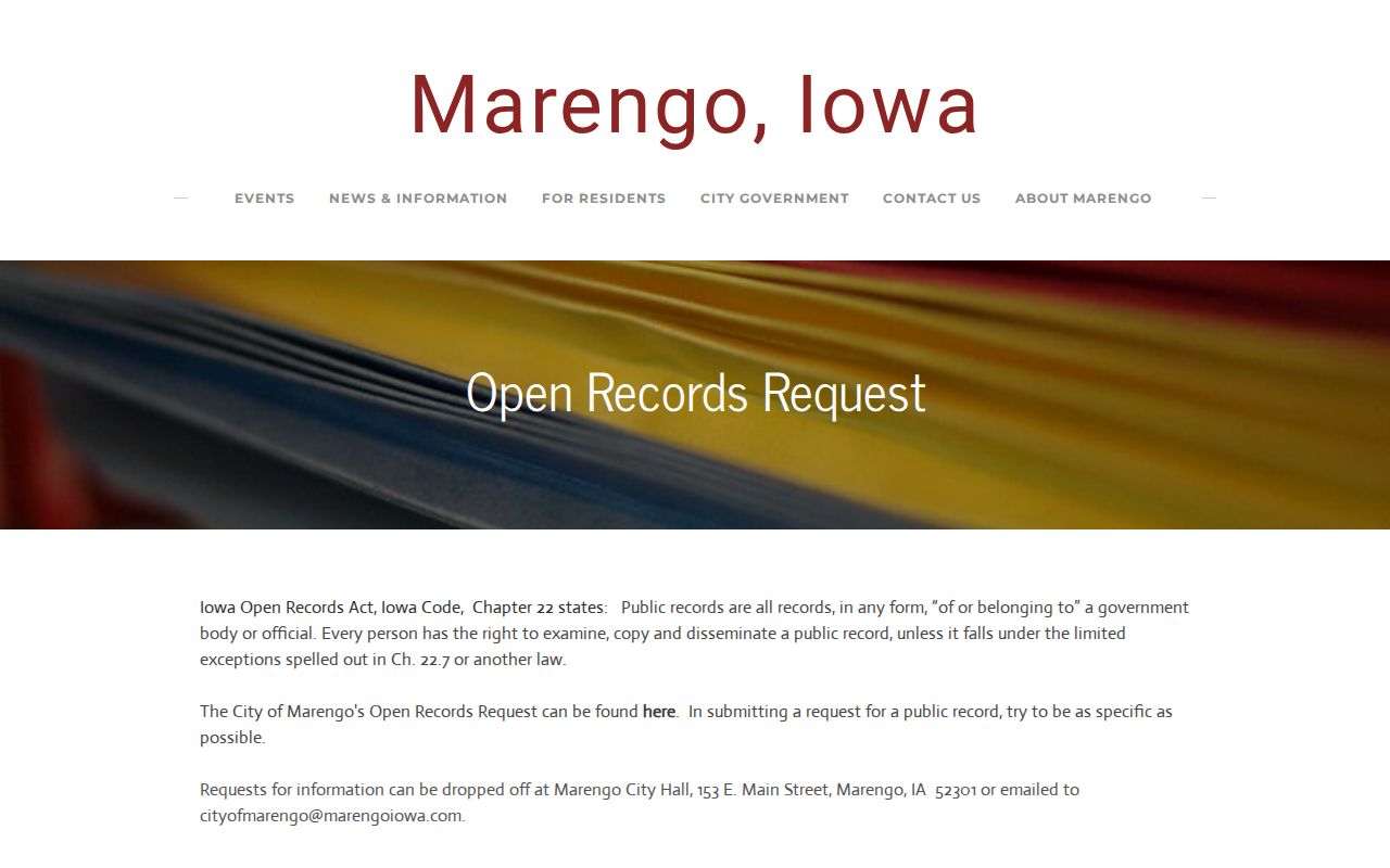 Iowa County active warrant public records request route in Marengo