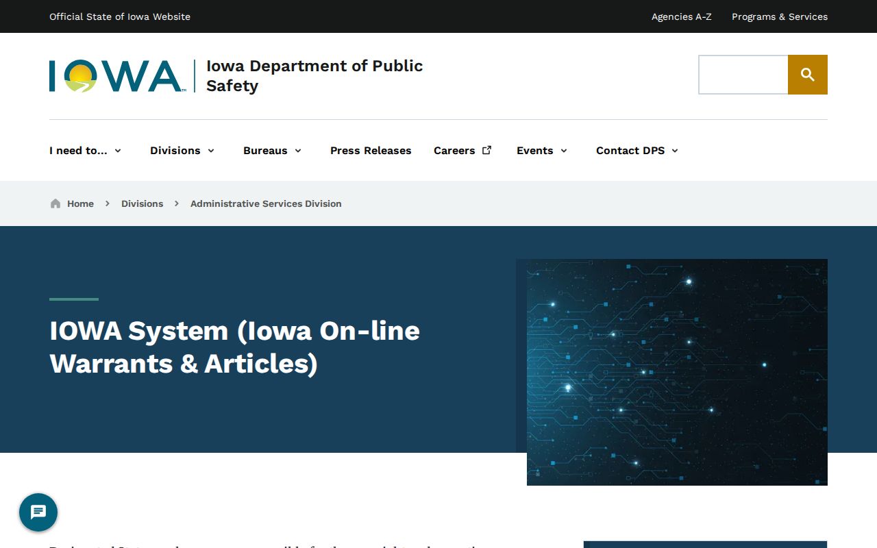 Iowa County active warrants and restricted IOWA network